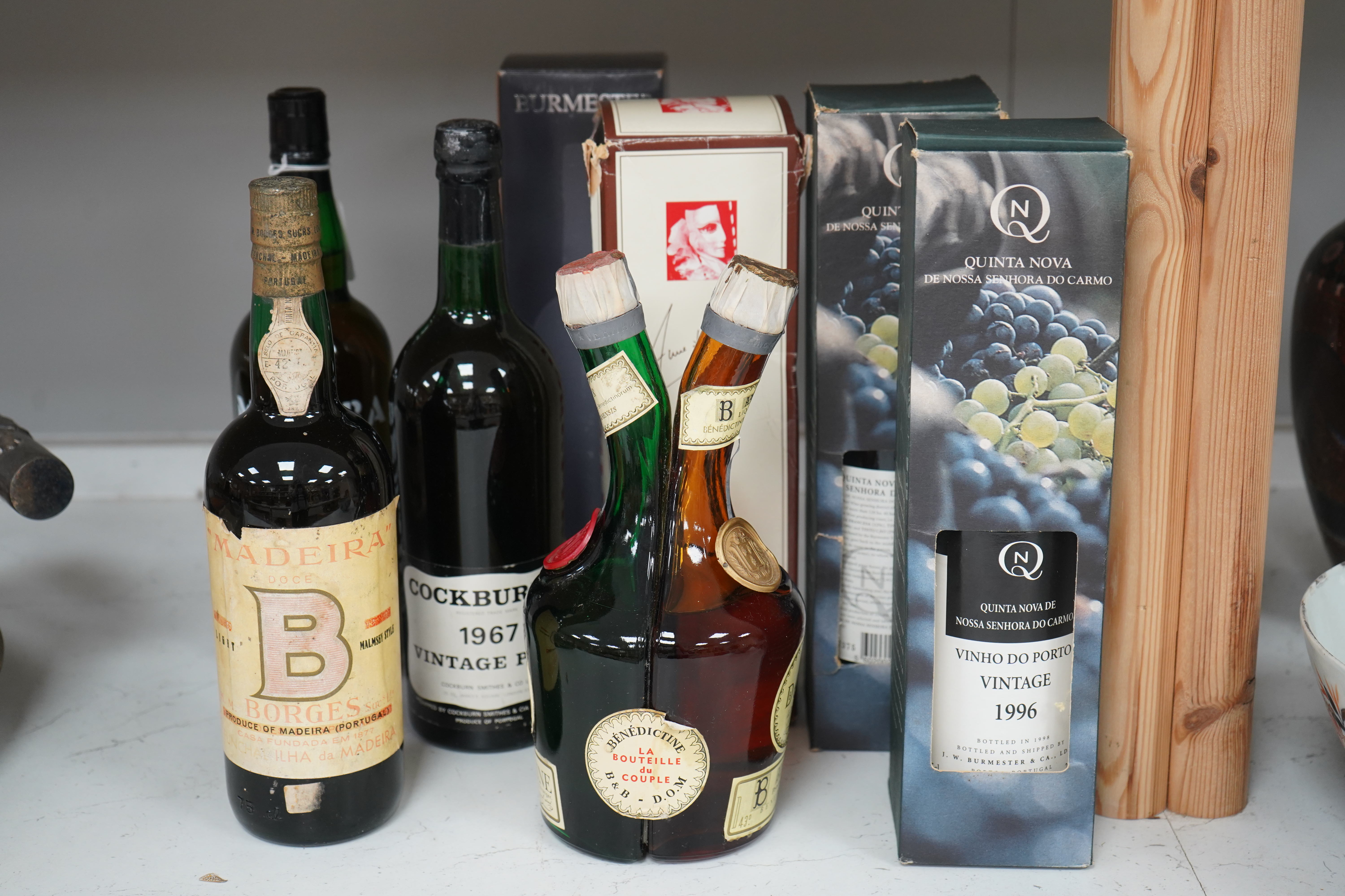 Eight various bottles of port, Madeira etc. to include Cockburns 1967 and Vinho Do Porto 1996. Condition - fair to good. Storage history unknown